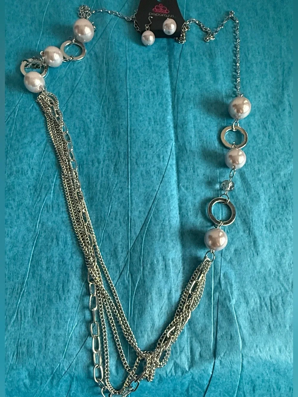 Silver Multi-Chain Necklace with Pink Pearls - Women Jewelry